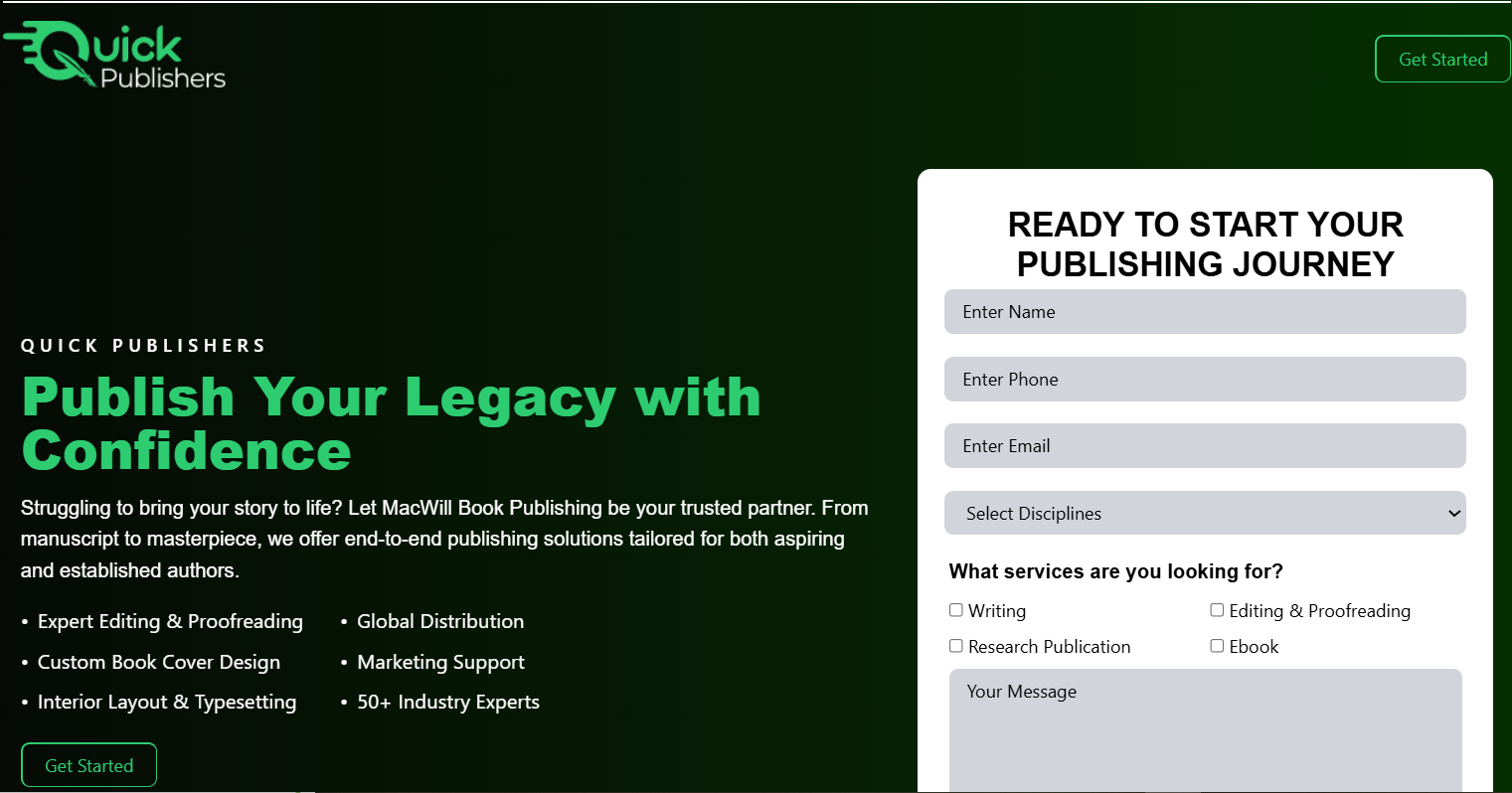 Quick Publishers Landing Page